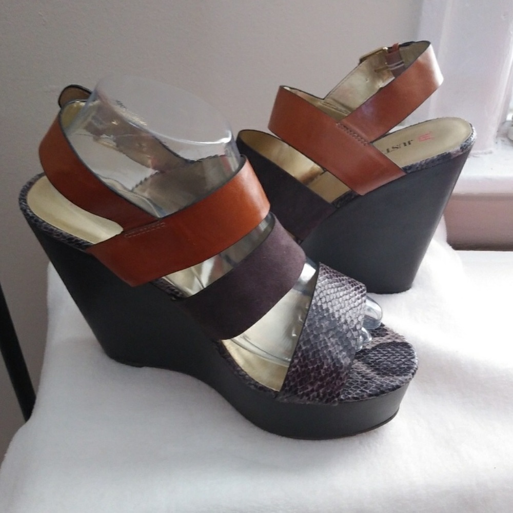 Just Fab Python Print Wide Strap Wedges